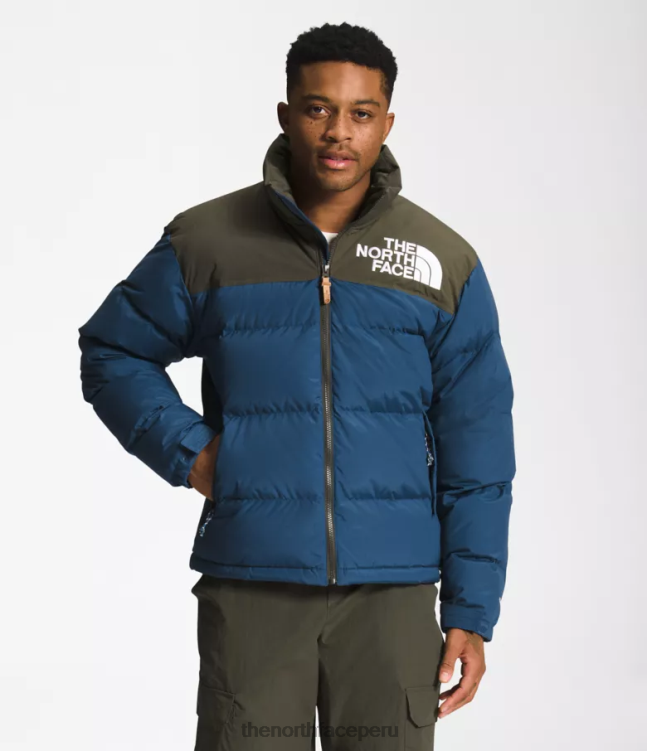 The North Face 92 nuptse de baja fidelidad y alta tecnología hombres ropa 00TVT826 azul sombreado/nuevo verde topo