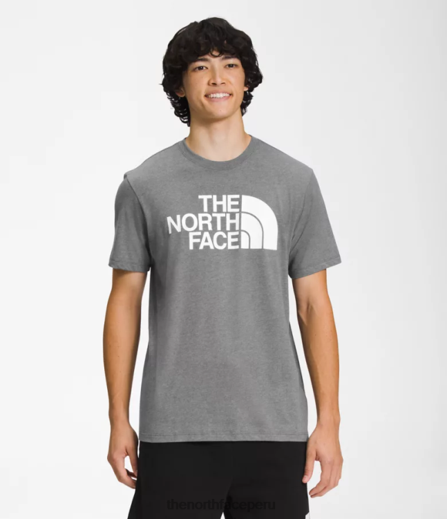 The North Face camiseta de manga corta con media cúpula hombres ropa 00TVT1300 tnf gris medio jaspeado/tnf blanco