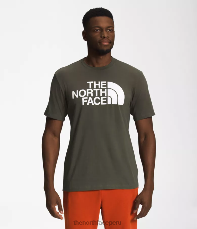 The North Face camiseta de manga corta con media cúpula hombres ropa 00TVT1303 nuevo verde topo/blanco tnf