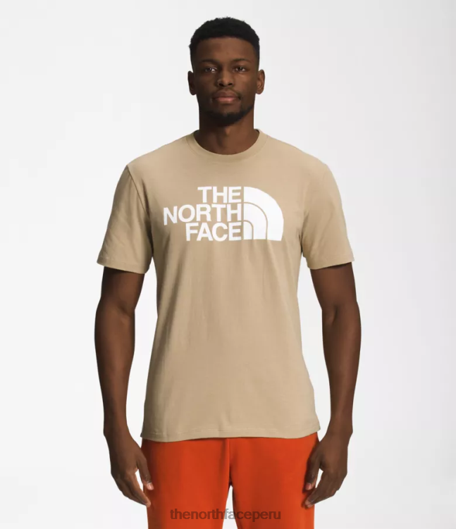 The North Face camiseta de manga corta con media cúpula hombres ropa 00TVT1306 caqui piedra/tnf blanco