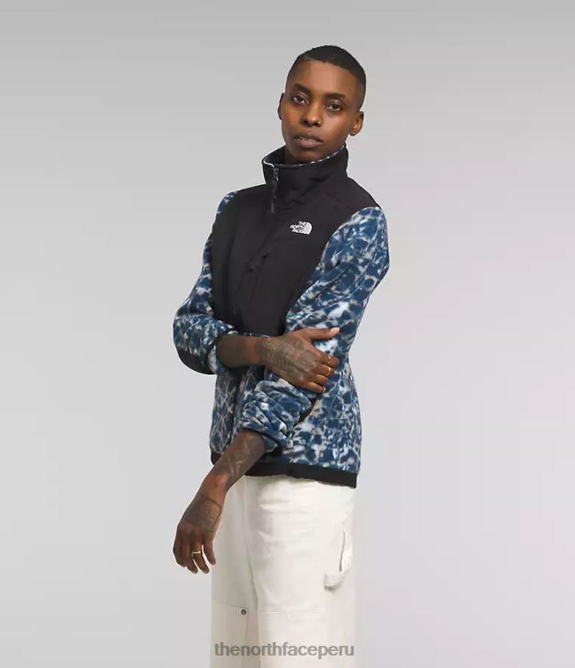 The North Face chaqueta denali mujer ropa 00TVT146 Bígaro polvoriento distorsión del agua letra pequeña/cumbre azul marino