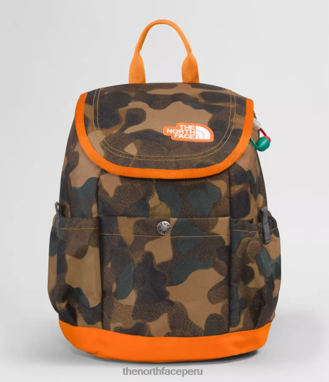 The North Face mochila mini explorador juvenil niños accesorio 00TVT396 estampado de textura de camuflaje marrón utilitario/mandarina