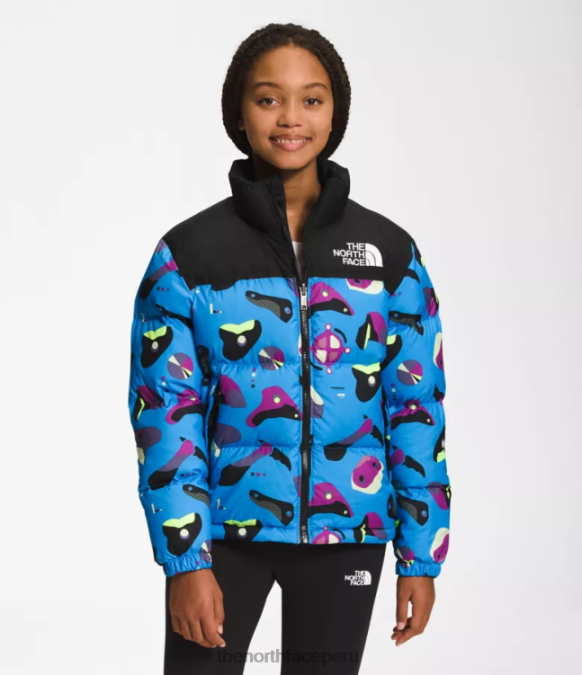 The North Face chaqueta retro nuptse 1996 niños ropa 00TVT909 impresión infográfica azul supersónica