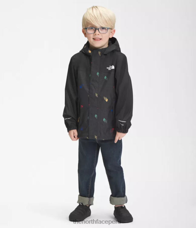 The North Face chaqueta de lluvia anora niños ropa 00TVT90 tnf negro tirado logo estampado de cuadrícula