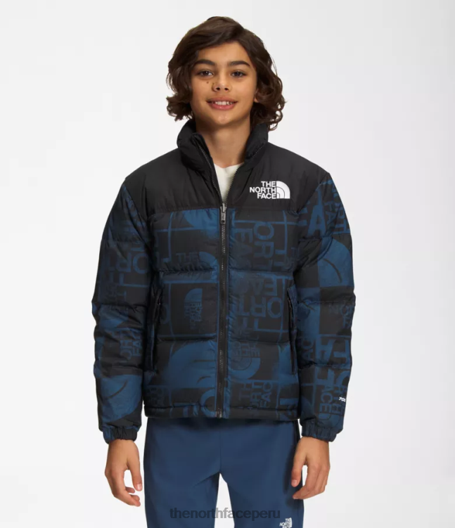 The North Face chaqueta nuptse retro estampada 1996 niños ropa 00TVT686 tinte en aerosol azul sombreado